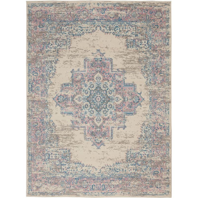 Elysian Ivory & Pink Medallion Hand-Knotted Small Round Rug