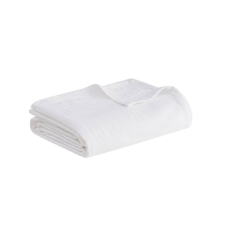 Cozy Farmhouse Full/Queen Cotton Gauze 3-Layer Blanket in White