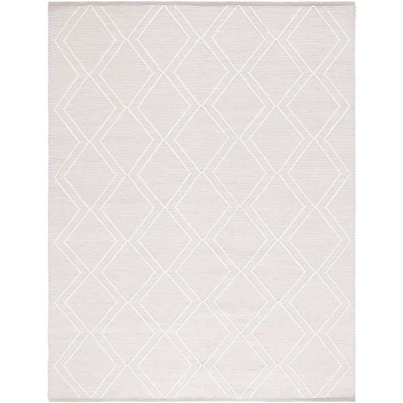 Light Grey and Ivory Handwoven Wool Area Rug, 8' x 10'