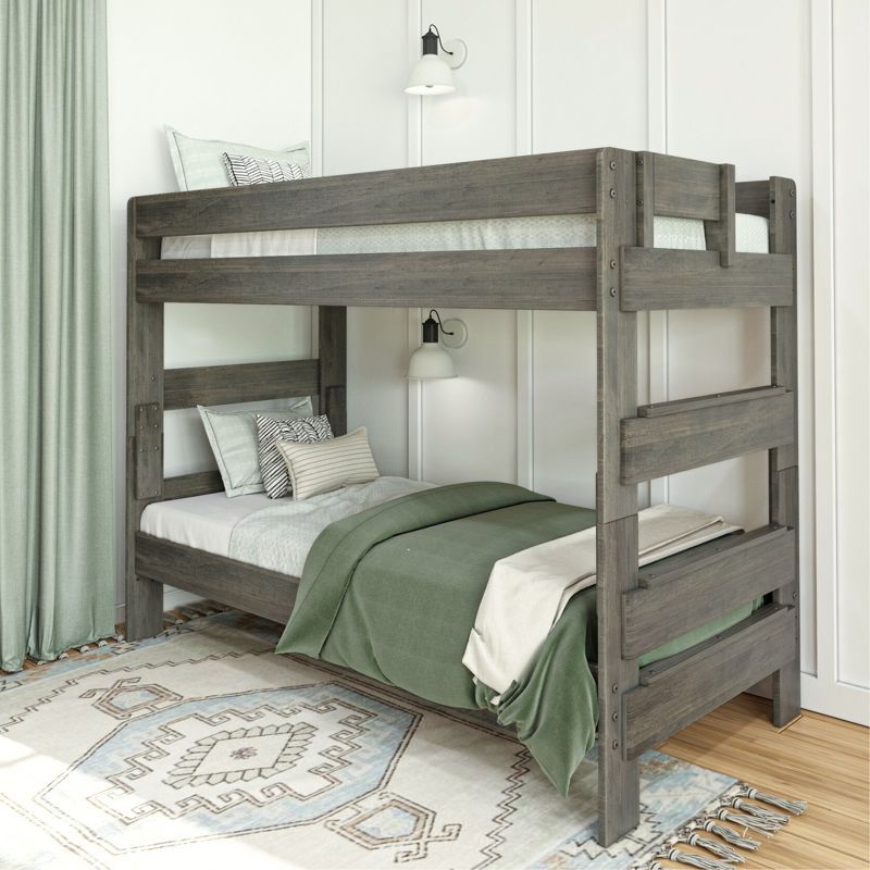 Driftwood Twin Over Twin Solid Pine Bunk Bed with Storage