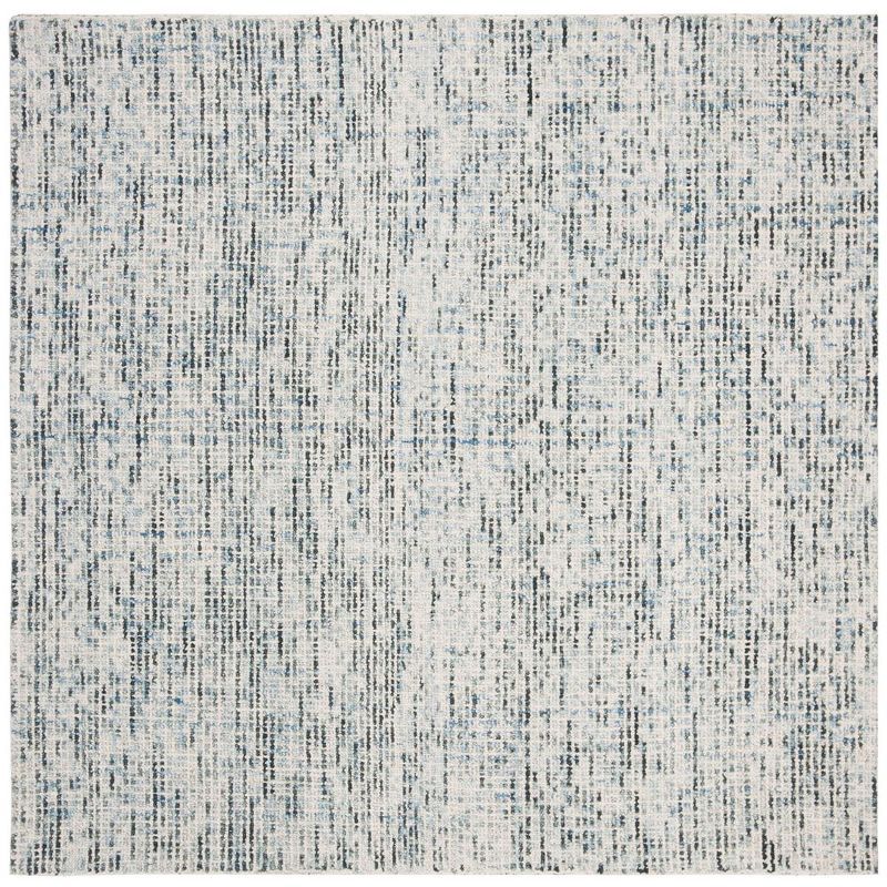 Handmade Abstract Blue Charcoal Tufted Wool Square Rug - 6' x 6'