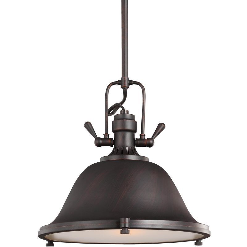 Burnt Sienna Bronze Pendant Light with Satin Etched Glass