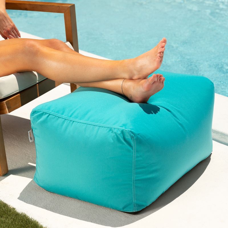 Leon Light Blue Outdoor Bean Bag Ottoman with Fade-Resistant Cover