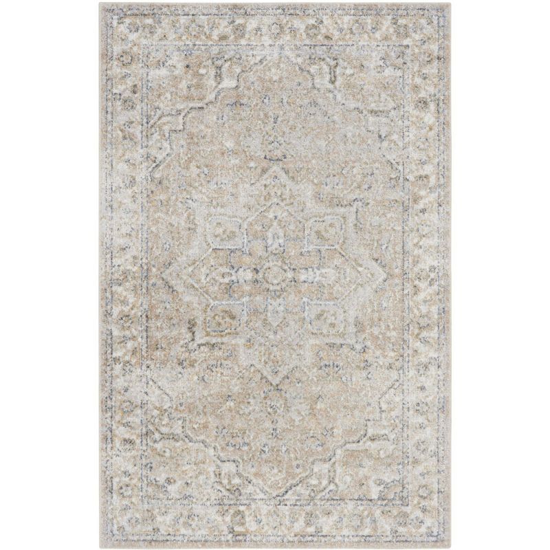 Astra Beige Synthetic Medallion Rectangular Area Rug 2'2" x 4'