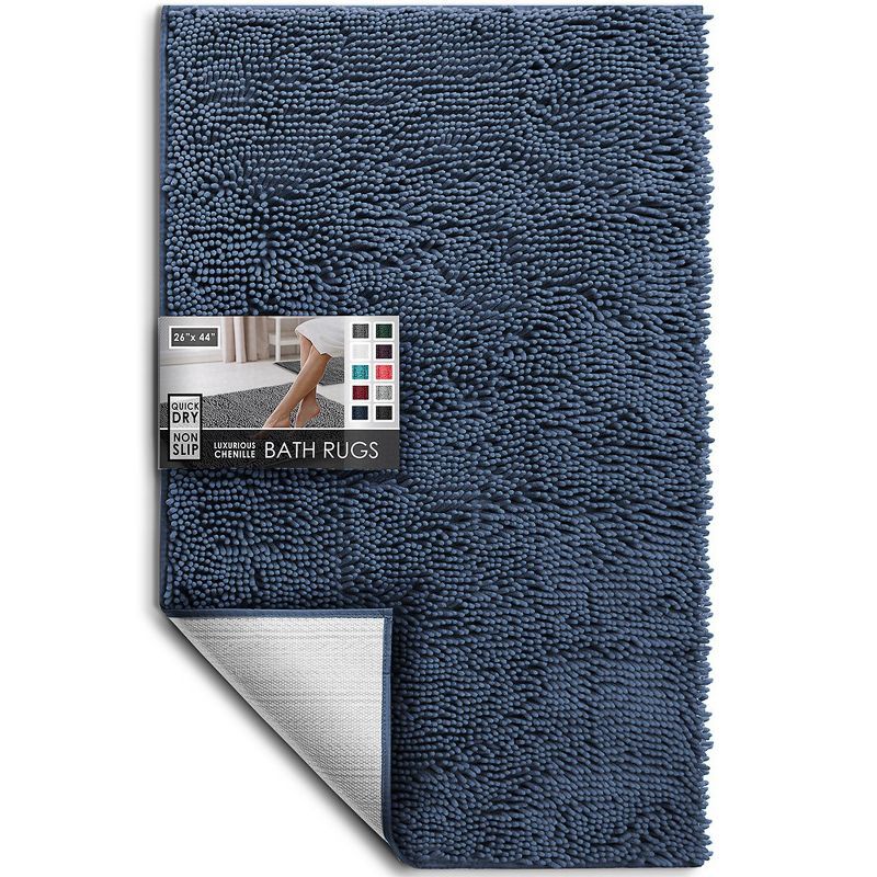 Navy Blue Chenille Non-Slip Bathroom Rug 26" x 44"