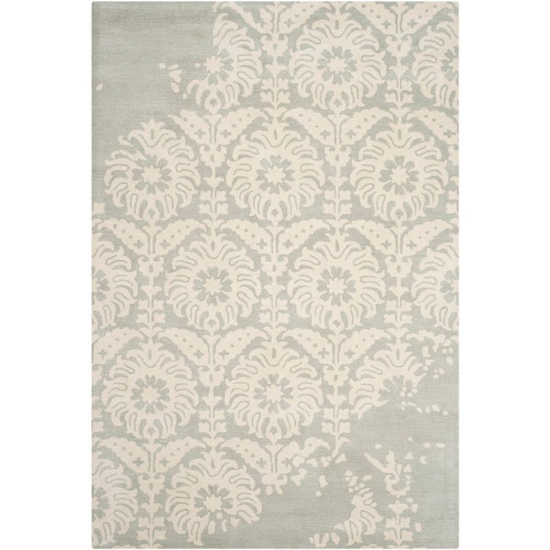 Light Grey and Ivory Hand-Tufted Wool 6' x 9' Area Rug