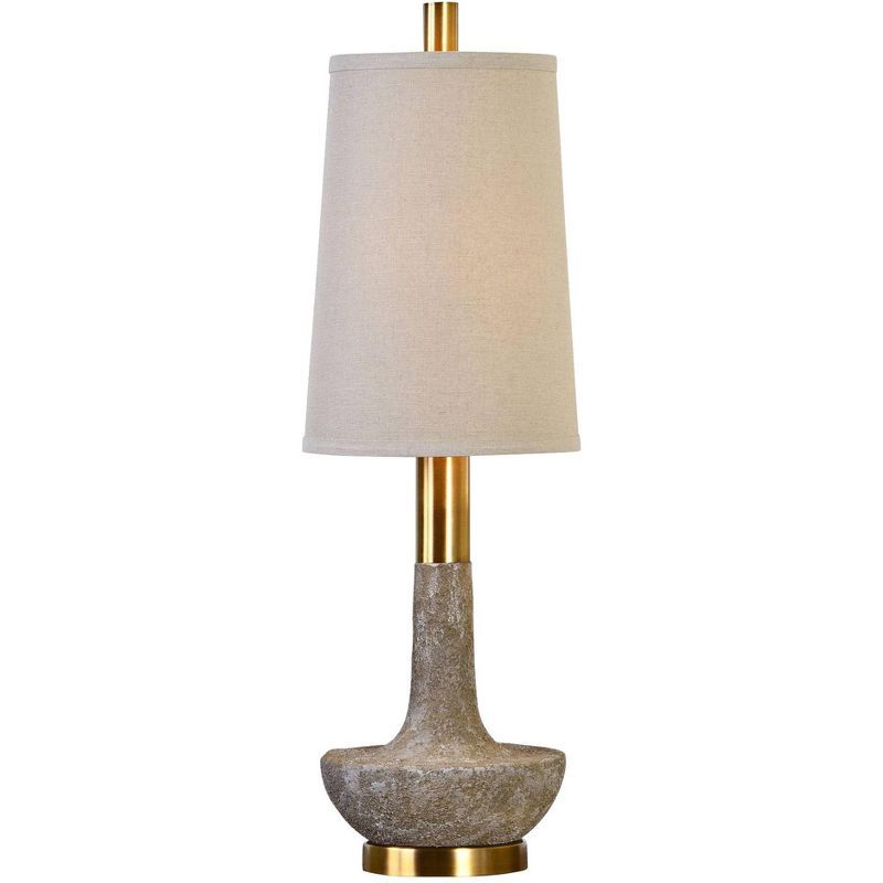 Ivory Stone and Brass Gourd Table Lamp with Linen Shade