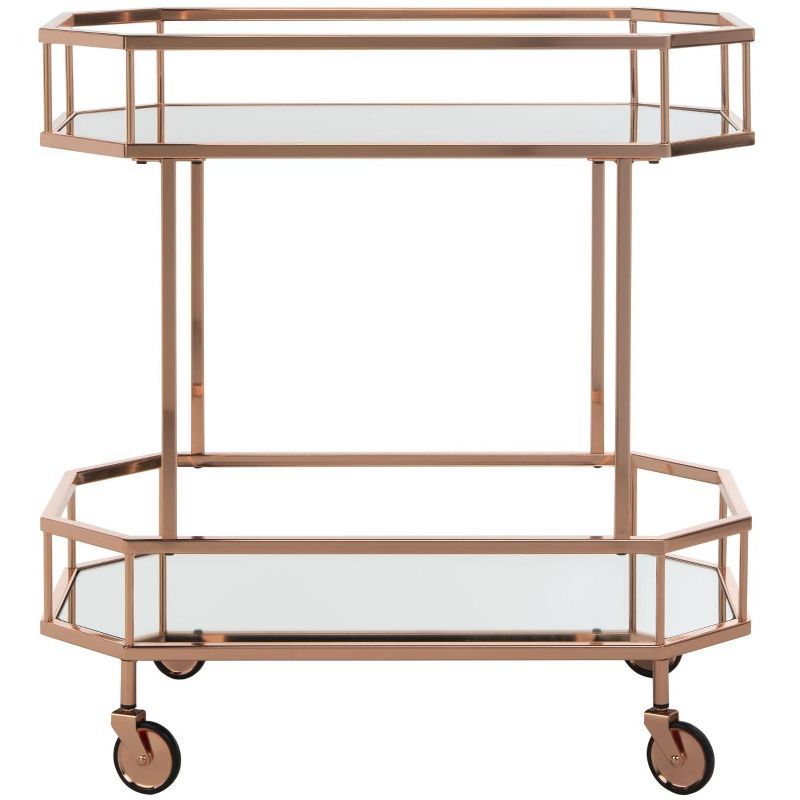 Rose Gold Mirrored Glass 2-Tier Bar Cart with Casters