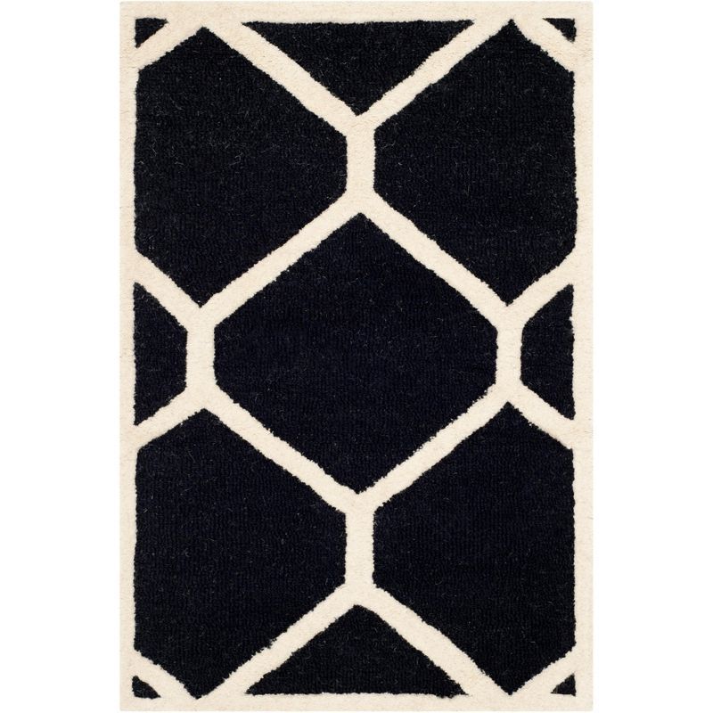 Hand-Tufted Black/Ivory Wool Square Accent Rug 24" x 24"