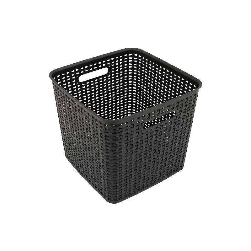 Extra Large Black Plastic Weave Storage Bin with Handles