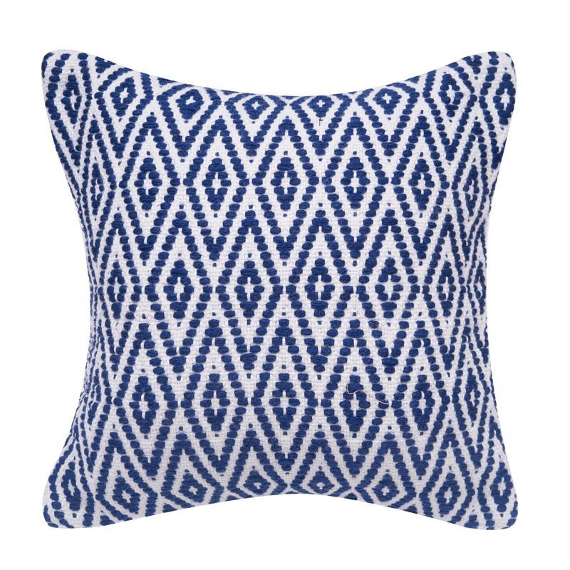 Navy and White Harlequin Outdoor Square Throw Pillow