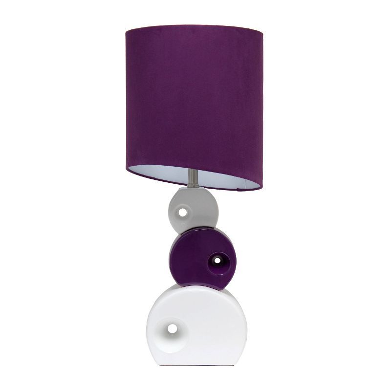 Abstract White and Purple Ceramic Nightstand Lamp with Tube-Shaped Shade