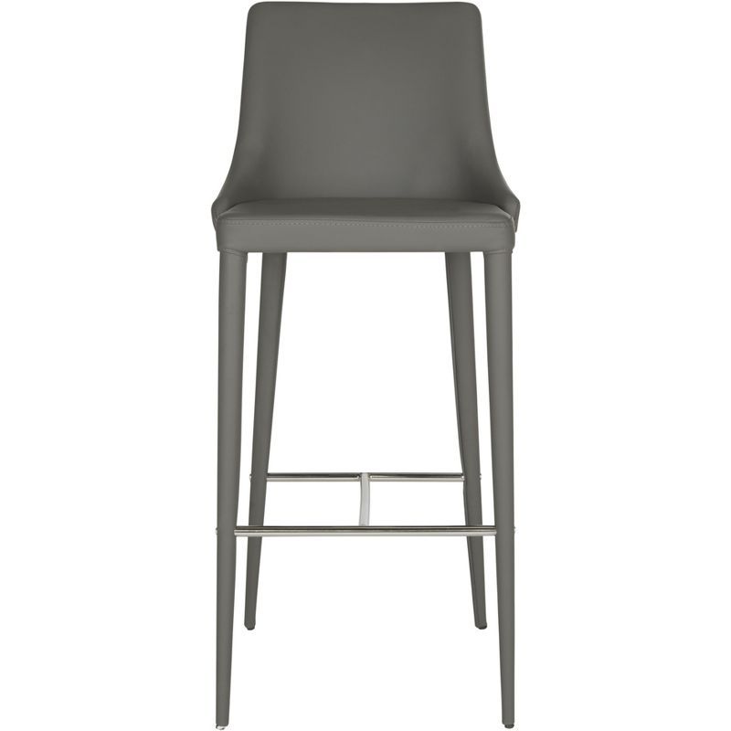 Transitional Gray Leather and Metal Bar Stool with Footrest