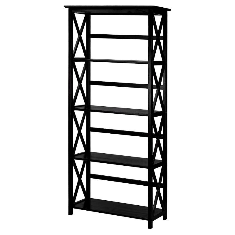 Contemporary Black Solid Wood 5-Shelf Bookcase with Doors