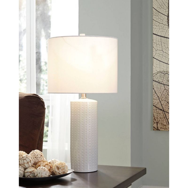 Steuben White and Gray Ceramic Table Lamp Set with Fabric Shade