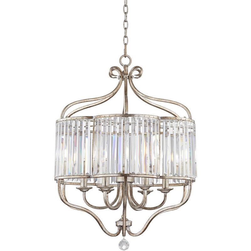 Antique Soft Silver Crystal Glass 6-Light Chandelier