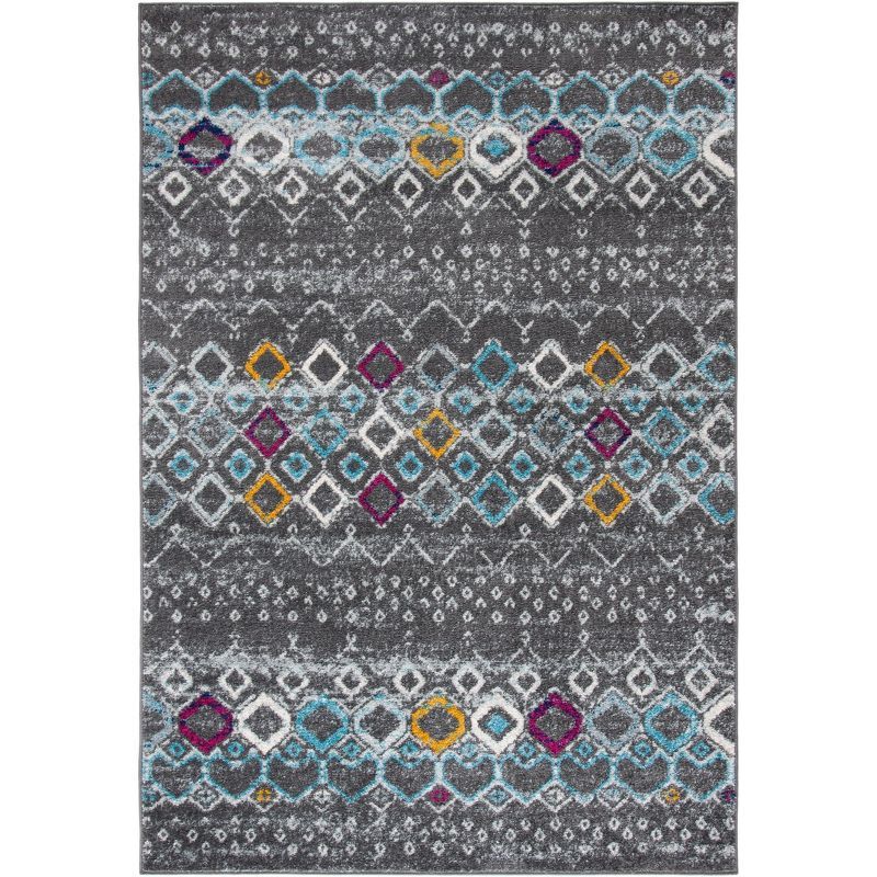 Dark Grey and Ivory Rectangular Synthetic Area Rug