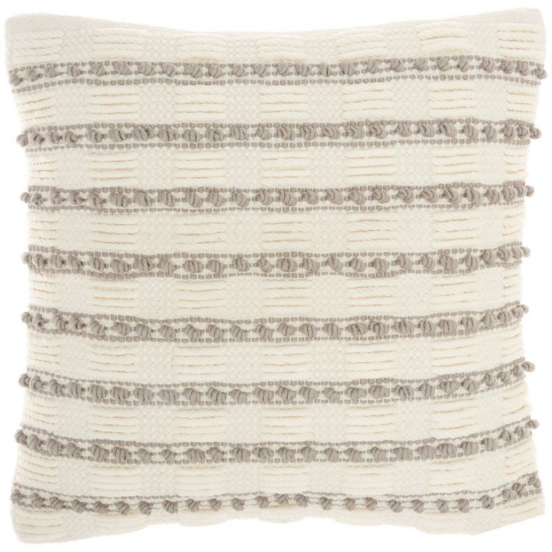 Light Grey Woven Lines and Dots 18" Square Throw Pillow