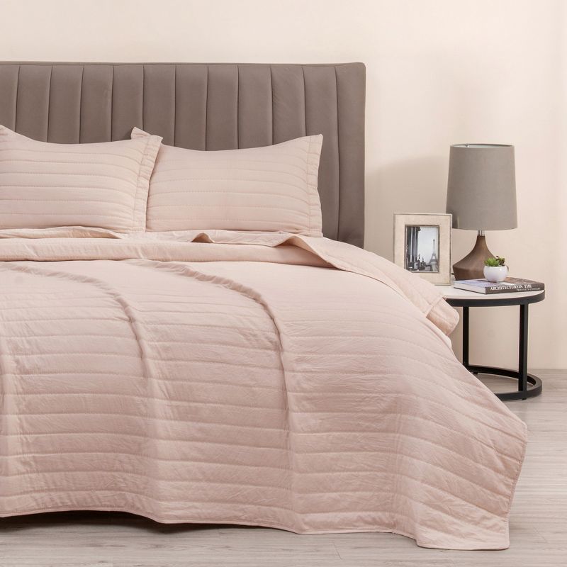Rose Clay Full Microfiber Reversible Quilt Set with Shams
