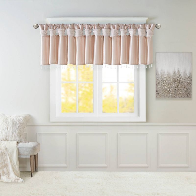 Blush Faux Silk Tab Top Valance with Beaded Trim