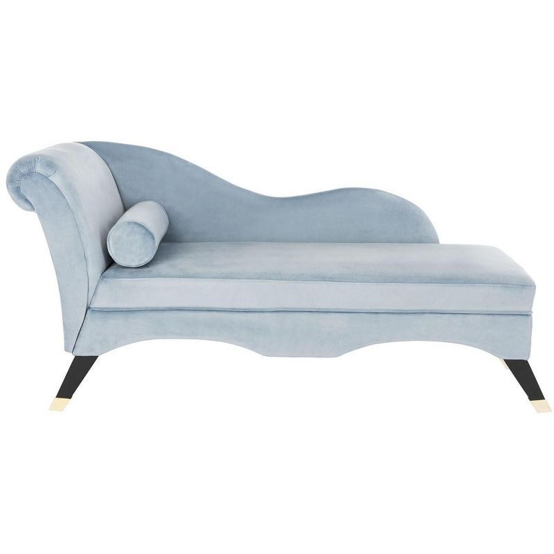 Slate Blue Velvet Art Deco Chaise Lounge with Gold Embellishments