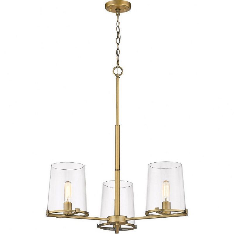 Callista Rubbed Brass 3-Light Chandelier with Clear Glass Shades