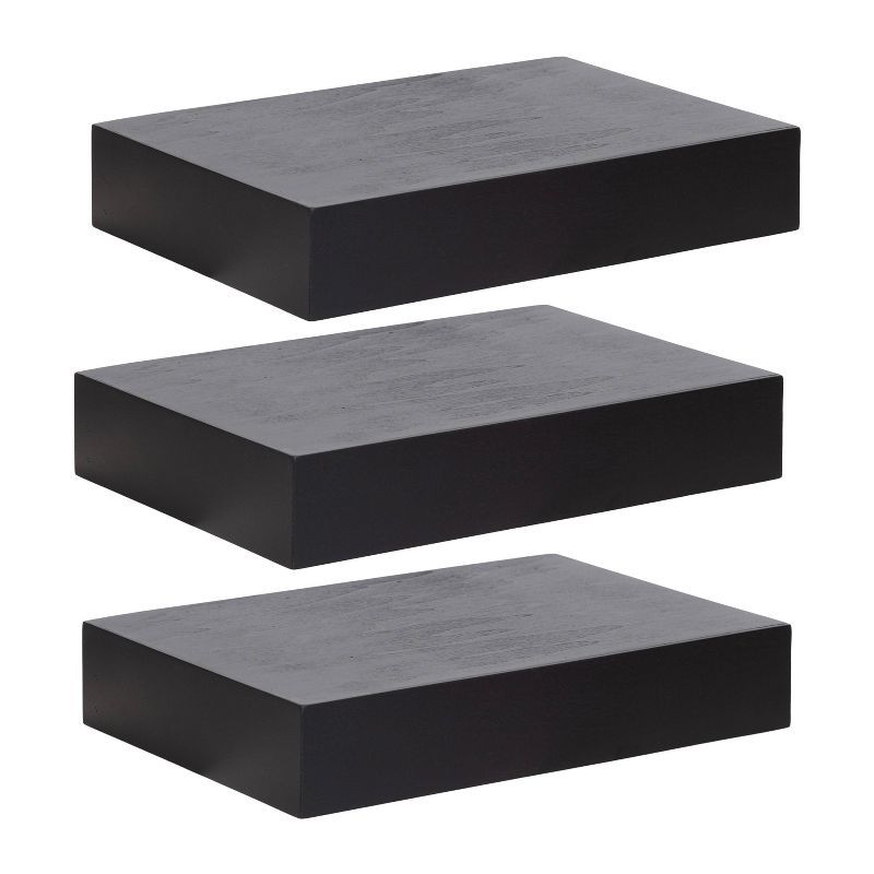 Havlock Black Wood 12" Floating Accent Shelves, Set of 3