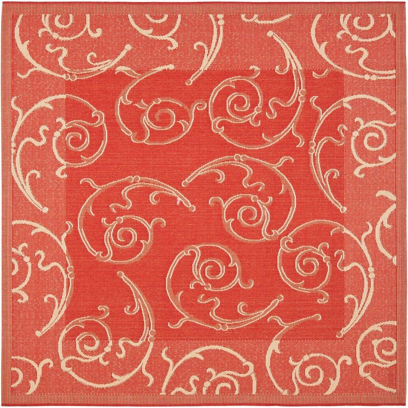 Red and Natural Square Indoor/Outdoor Polypropylene Rug