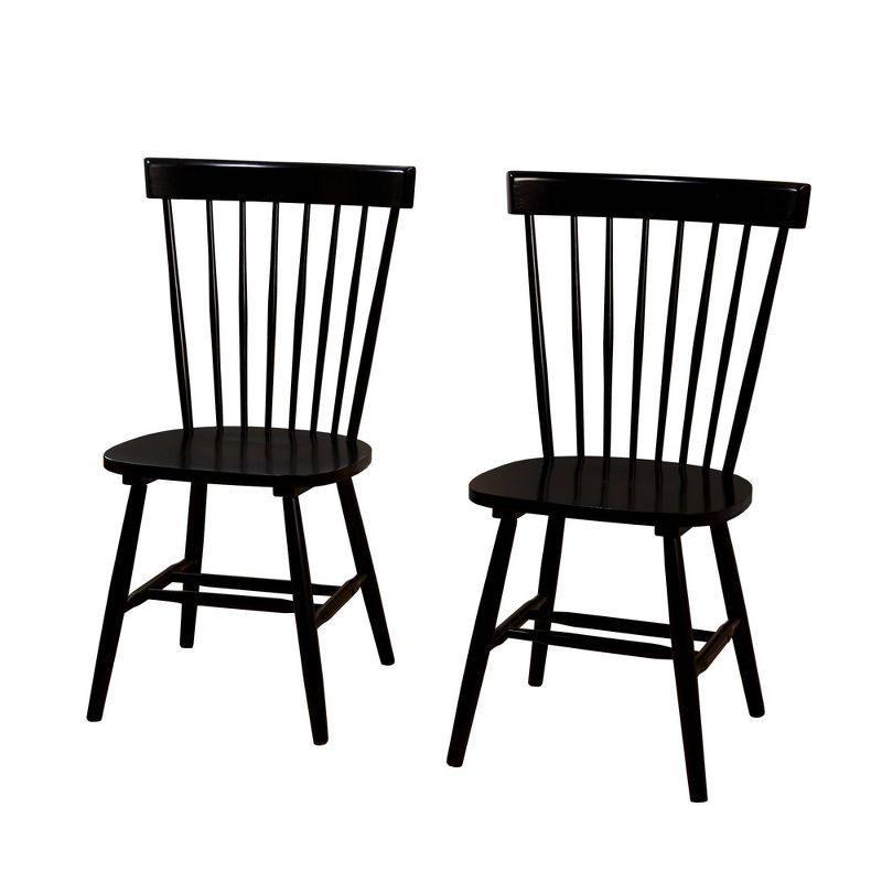 Black High Windsor Slat Back Solid Wood Side Chair Set
