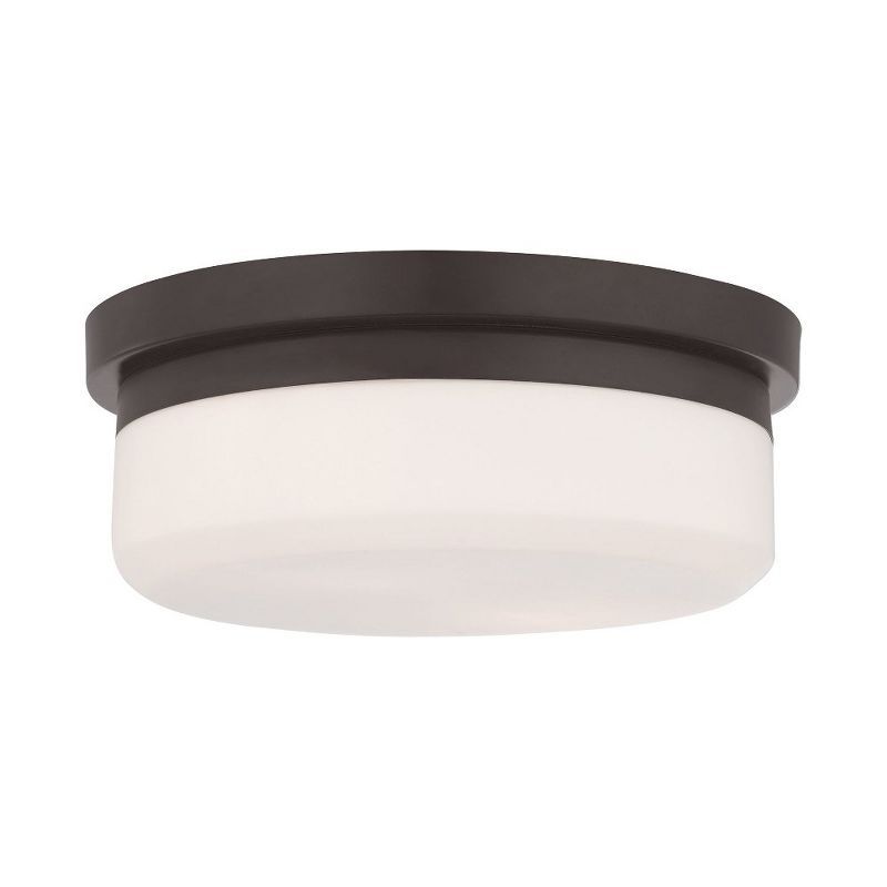 Bronze and White Glass 2-Light Ceiling Mount