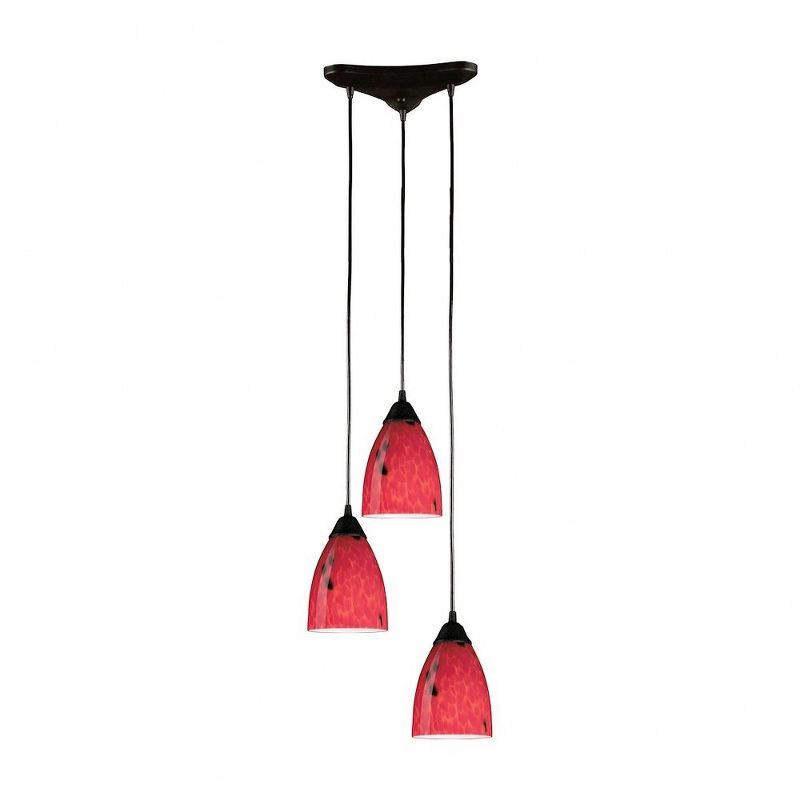 Dark Rust 3-Light Pendant with Fire Red Glass Shades