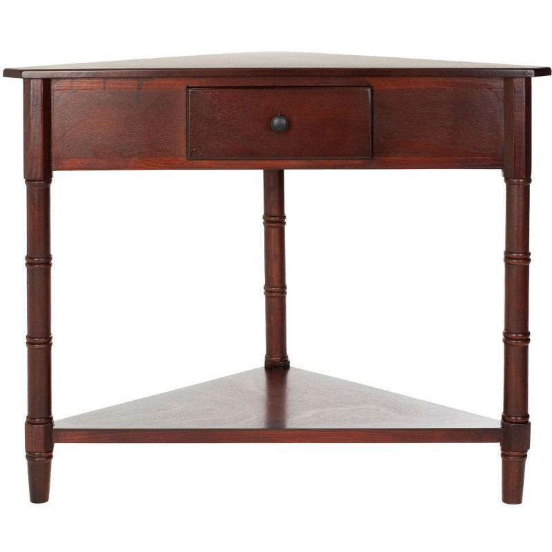 Cherry Triangular Wood Corner Console with Storage, 38"x22"