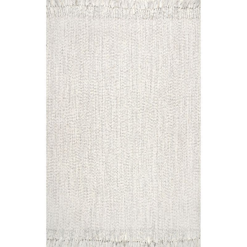 Ivory Braided Square Synthetic Indoor/Outdoor Rug