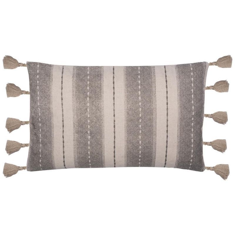 Gray Polyfill Rectangular Decorative Pillow with Tassels