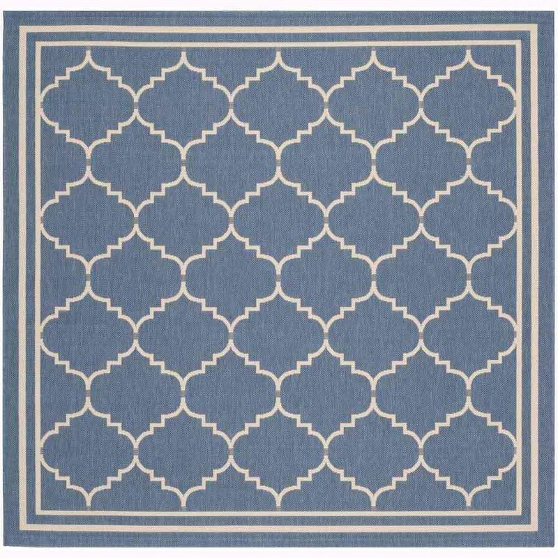 Courtyard Blue Geometric 6'7" Square Indoor/Outdoor Rug