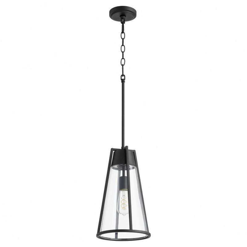 Noir and Clear Glass Drum Pendant Light, 9"