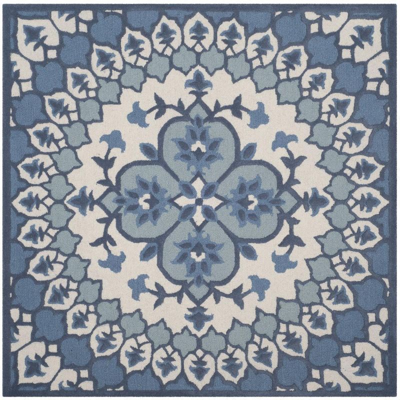 Handmade Ivory Wool-Viscose Tufted Square Area Rug