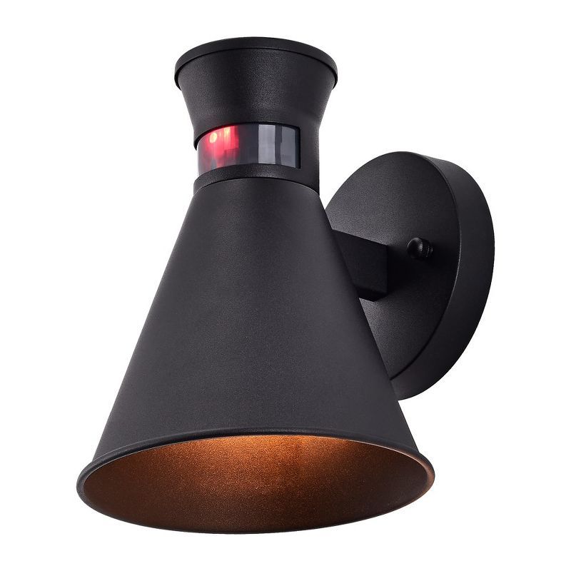 Modern Dual-Cone Black Outdoor Wall Sconce with Motion Sensor
