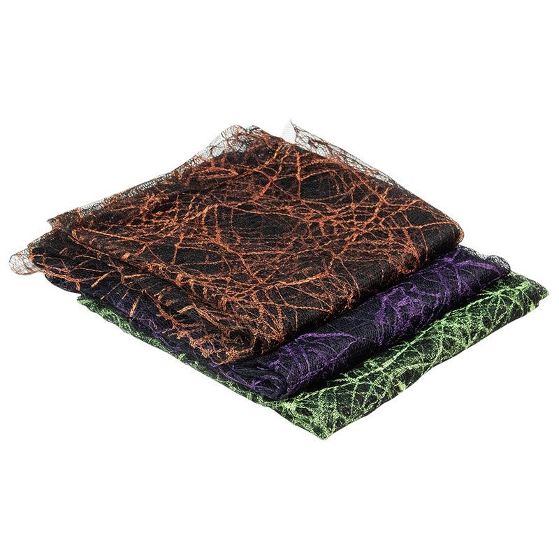 Set of 3 Black Fabric with Purple, Orange, and Green Spiderweb Design