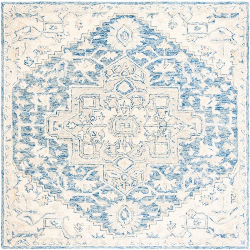 Blue and Ivory Hand-Tufted Wool Square Rug