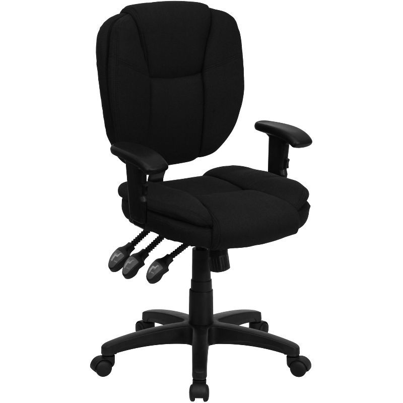 Ergonomic Black Fabric Mid Back Swivel Task Chair with Adjustable Arms