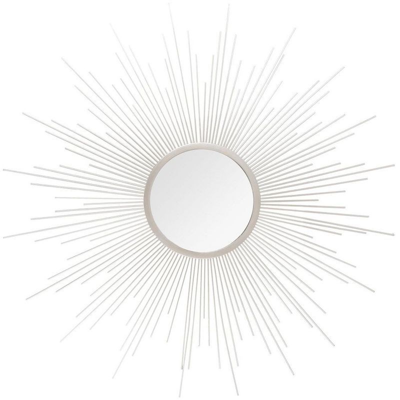 Contemporary Cream Wood Sunburst Round Mirror 36"