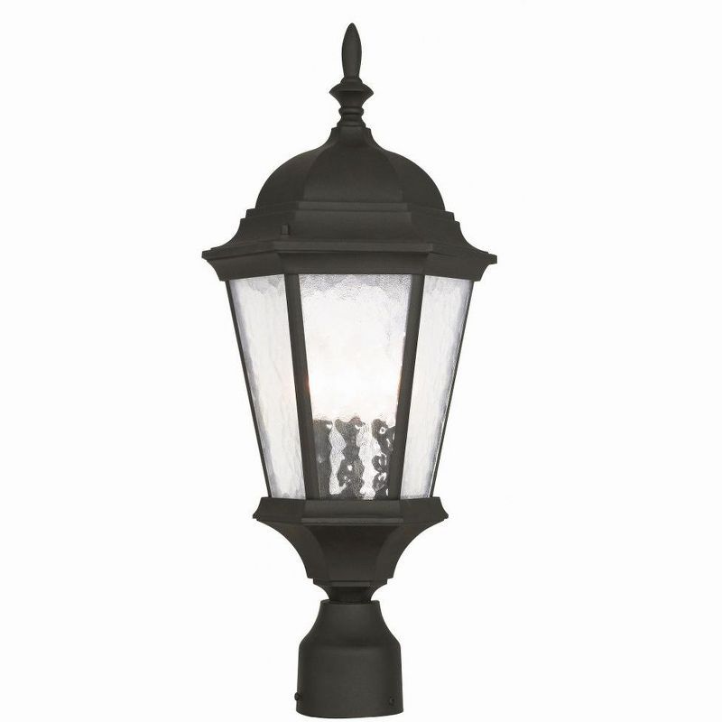 Hamilton Textured Black 3-Light Outdoor Post Lantern with Clear Water Glass