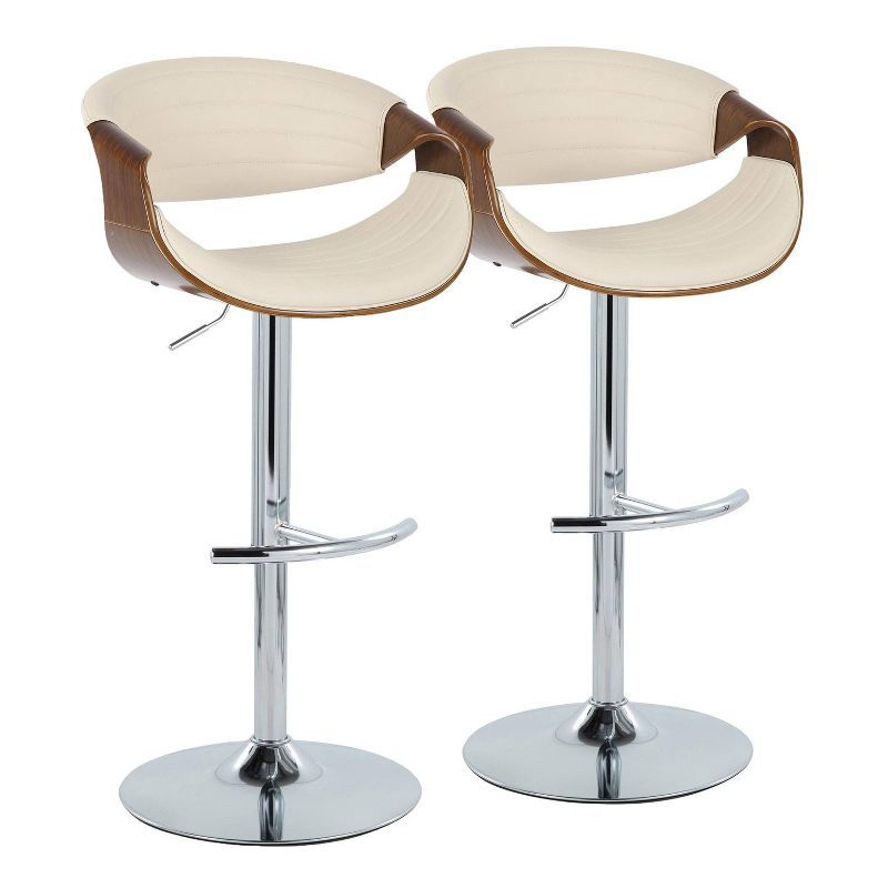 Symphony Adjustable Walnut and Cream Swivel Bar Stools, Set of 2