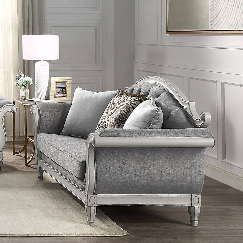 Florian 71'' Gray Fabric and Antique White Tufted Loveseat