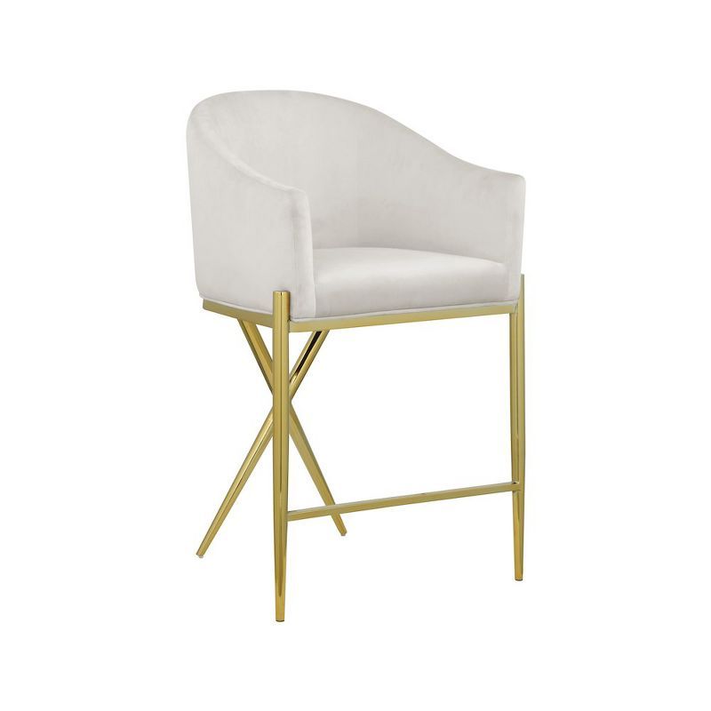 Elegant Beige Velvet & Gold Metal Counter Stool