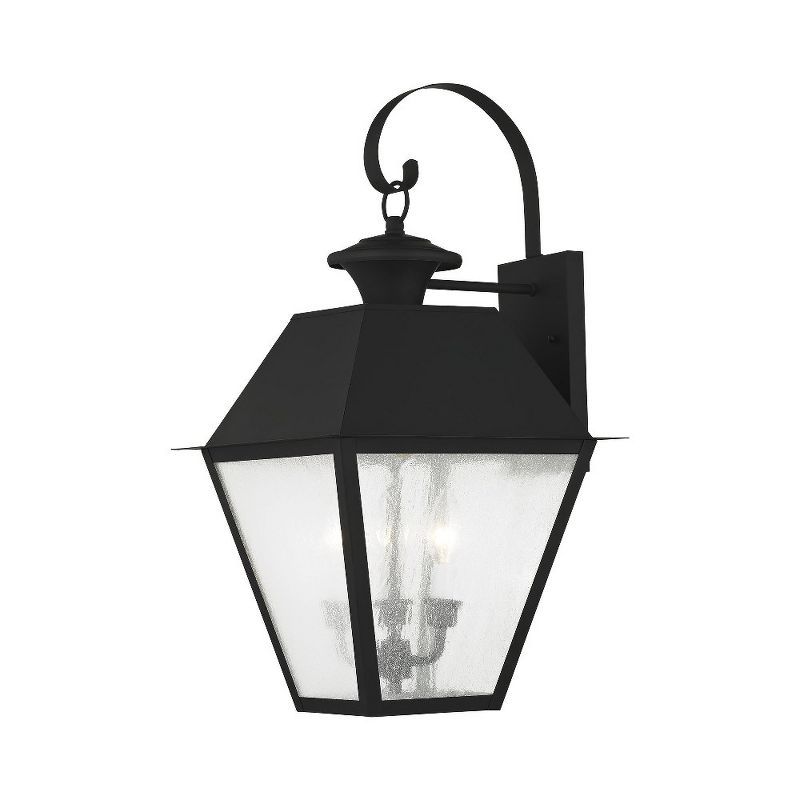 Elegant Mansfield Black Seeded Glass 3-Light Outdoor Wall Lantern