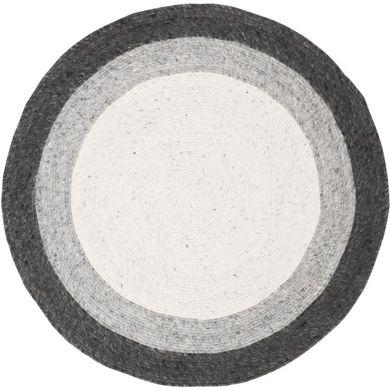 Handmade Grey and Ivory Wool Braided Round Rug, 8' Diameter