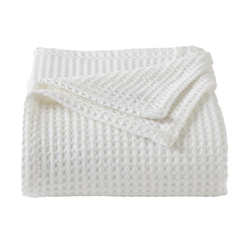 King Size White Cotton Waffle Weave Bed Blanket