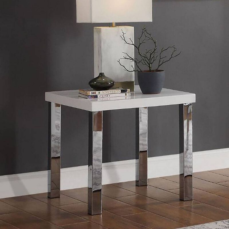 Harta 22'' White High Gloss and Chrome End Table